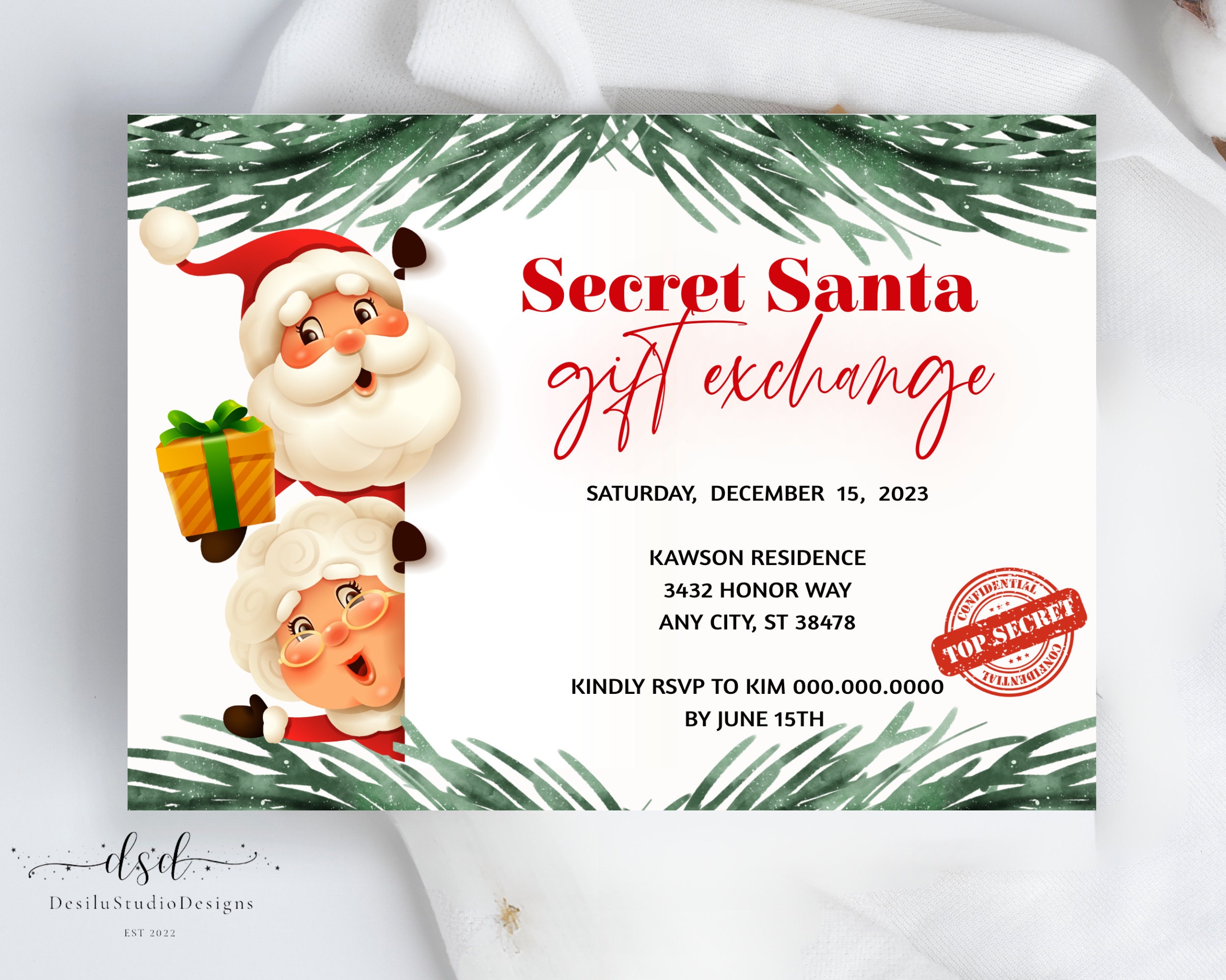 Secret Santa Invitation Template Christmas Gift Exchange Etsy Secret Santa Invitation Template Christmas Gift Exchange Etsy