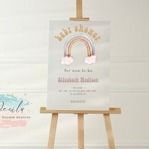 Baby Shower Boho Retro Rainbow Welcome Sign, Shower Sign Editable for Party, Gender Neutral Rainbow Baby Shower Large Sign, Edit and Print