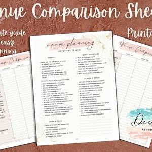 Wedding Venue Comparison Sheet | Venue Questions to Ask | Wedding Planner Venue Checklist | Mini Planner | Wedding Planner