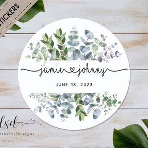 Pegatinas de boda con vegetación, pegatinas de agradecimiento personalizadas, pegatinas impresas para celebrar la boda, pegatinas de recuerdos de boda, pegatinas de eucalipto