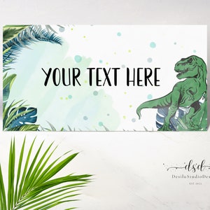 Etichette per cibo di compleanno a tema dinosauro modificabili, etichetta per cibo di compleanno a tema dinosauro T-Rex, modello di invito stampabile storico verde per ragazzo