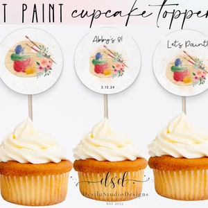 Painting Party Birthday Cupcake Toppers Template, Art Birthday, Painting Party, Editable Invitation, INSTANT DOWNLOAD 012