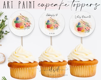 Painting Party Birthday Cupcake Toppers Template, Art Birthday, Painting Party, Editable Invitation, INSTANT DOWNLOAD 012