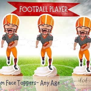 Football Cupcake Topper Custom Face Photo Football Cupcake Toppers Football person First Year Down Football First Birthday Photo Head