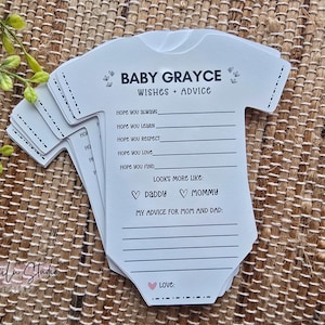Onesie-vormige kaarten met babywensen en -advies, genderneutraal babyshowerspel, 24 bedrukte kaarten in de vorm van onesie, babyshowerspel, I hope-kaarten