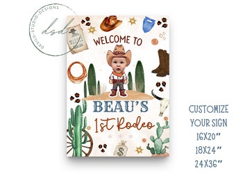 Custom Rodeo 1st Birthday Welcome Sign with Cowboy Portrait (Digital File)