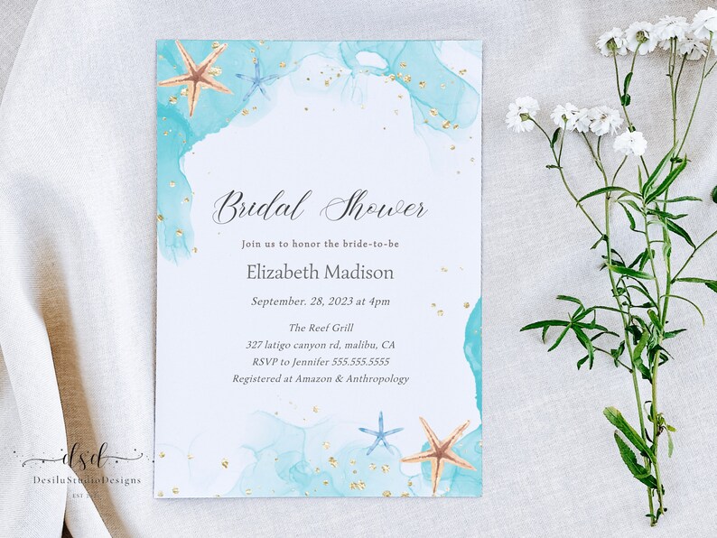 Editable Beach Bridal Shower Invitation Printable Ocean - Etsy