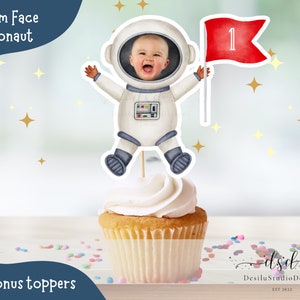 Space Astronaut Face Photo Cupcake Toppers Printable, Outer Space Cupcake Face Toppers, Planets Galaxies Toppers, Space Theme Birthday Boy