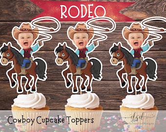 Rodeo Cupcake Topper Custom Face Photo Cowboy Cupcake Toppers Cowboy person Lasso Horse Wild West First Rodeo Party Decor My first rodeo