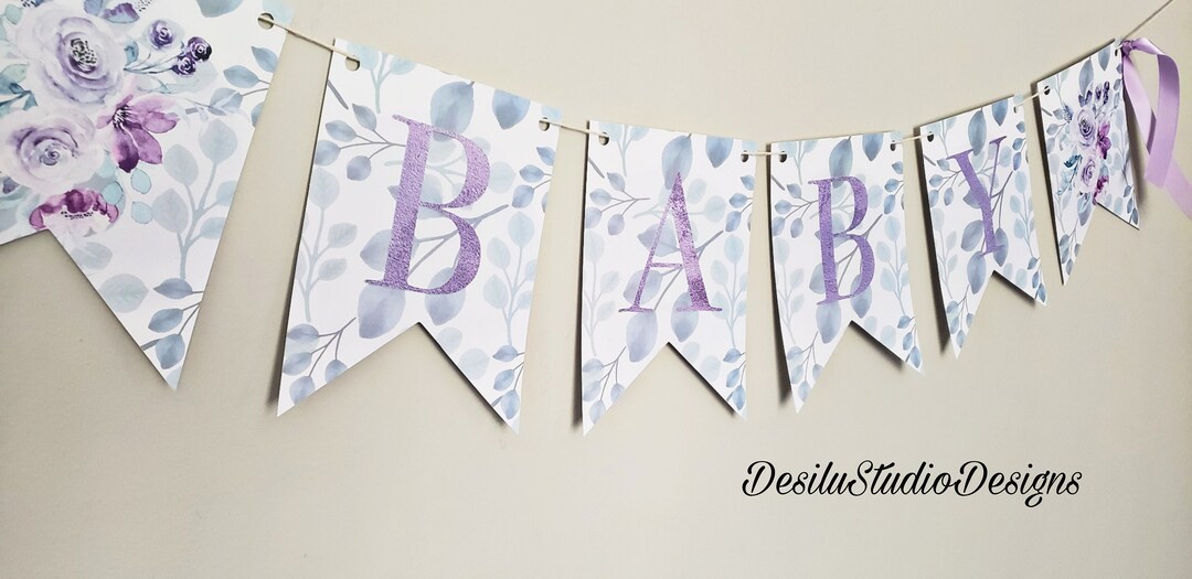 Floral Baby Shower Banner, Lavender Floral Baby Banner, Floral Baby
