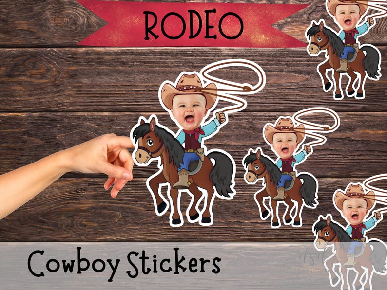 Custom Cowboy Face Stickers • Rodeo Party Decor • Cowboy on Horse ...