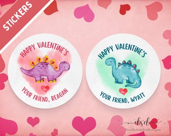 Personalized Valentine Stickers, Boy Girl Dinosaur Kids Labels For Treat Bag Kids Stickers, Treat Bags, Favor Tags, Valentine’s Labels