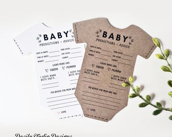 Onesie Shaped Baby Prediction and Advice Cards, Gender neutral Baby Shower Game, 25 Printed onesie shaped cards, Baby shower game, Guessing