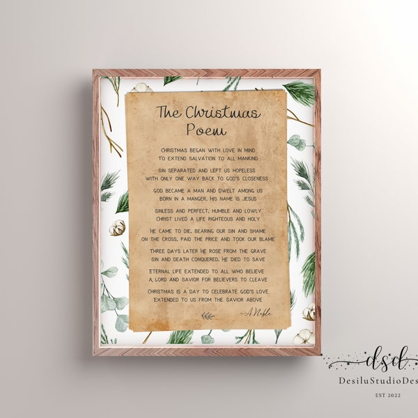 The Christmas Poem Wall Art, True Meaning of Christmas, Printable Download,A Christmas Prayer, Jesus Savior of the World, Christmas, Poem 2