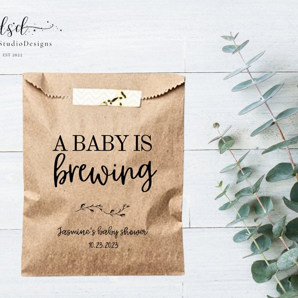 Baby shower favor bags a baby is brewing Baby Shower Coffee Favor Bags Tea Bag Favor Bags Coffee Favors Personalized Favor Bags