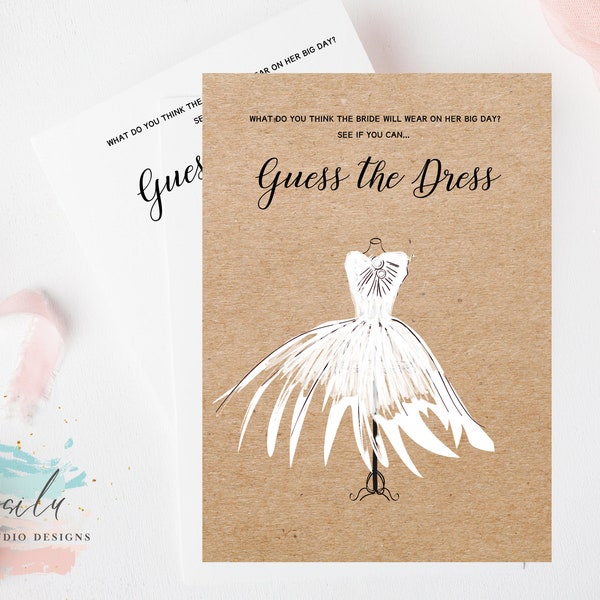 PRINTED Guess The Dress Bridal Shower Game Printable Kraft Paper Modern Black White Download Printable Instant Digital