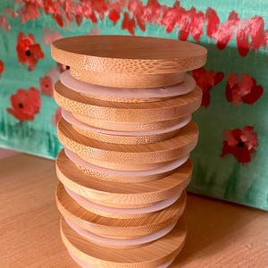 Set of 6 La Fermiere Yogurt Jar Lids | La Fermiere Jar Lids | Oui Jar Lids | LIDS ONLY | 6 pack | Bamboo Lid | Food Safe | Zero Waste
