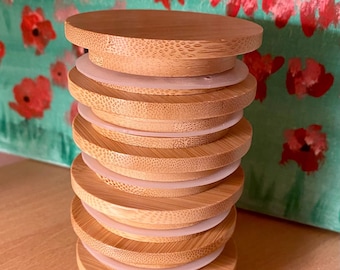 Set of 6 Bamboo Jar Lids for La Fermiere & Oui Yogurt Jars - Set of 6