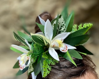 Kupe'e Haku Ti Leaf & Orchid Premium Anklet, Wristlet, Hair Adornment for Ori Tahiti, Hula Kahiko, Polynesian Dance, Beach Weddings, Luau