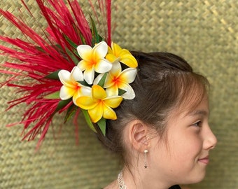 Polynesian Headdress Lei Po'o Fascinator Tahitian Flower Tiara for Ahuroa Aparima Otea Ori Tahiti Solo Competition Costuming