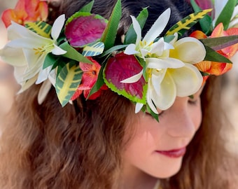 Lei Po'o Premium Hawaiian Flower Crown Wīlī Style Lei for Beach Wedding Engagement Maternity Newborn Graduation Family Photos Photoshoot