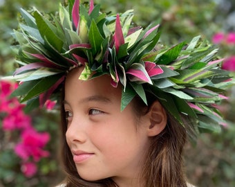 Lei Po'o Ti Leaf Crown Premium Hawaiian Haku Lei for Kane Vahine Polynesian Hawaiian Hula Kahiko Ori Tahiti Dance Beach Wedding Photoshoots