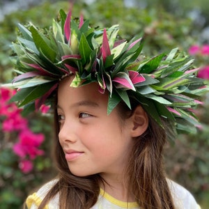 Lei Po'o Ti Leaf Crown Premium Hawaiian Haku Lei for Kane Vahine Polynesian Hawaiian Hula Kahiko Ori Tahiti Dance Beach Wedding Photoshoots