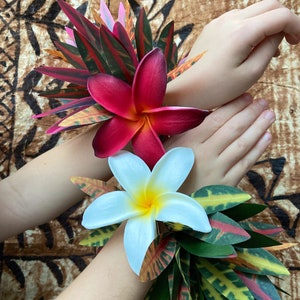 Floral Kupe&#39;e Haku Premium Silk Ti Leaf Anklet or Wristlet Hair Wrap Solo Comp Ori Tahiti Hula Kahiko Traditional Polynesian Dance Beach