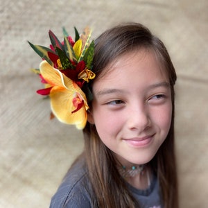 Hawaiian Flower Hair Clip Tahitian Costume Accessories Orchids & Heliconia Artificial Ti Leaf Tropical Hairpin for Aparima Ahuroa Otea Solo image 7