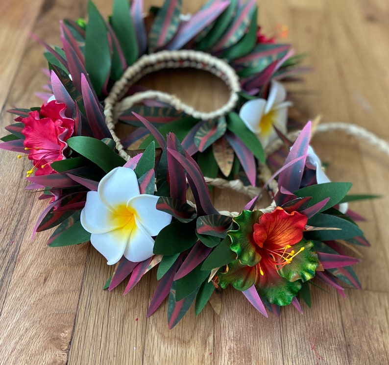 Lei Po'o Ohai Alii Premium Hawaiian Flower Crown Stunning Tropical Wedding Graduation Artificial Silk Ti Leaf Plumeria Croton image 7