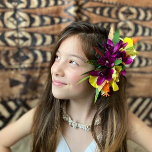 Hawaiianische Blume Haarspange Tahitian Kostüm Zubehör Orchideen & Heliconia Künstliche Ti Blatt Tropische Haarnadel Bild 7