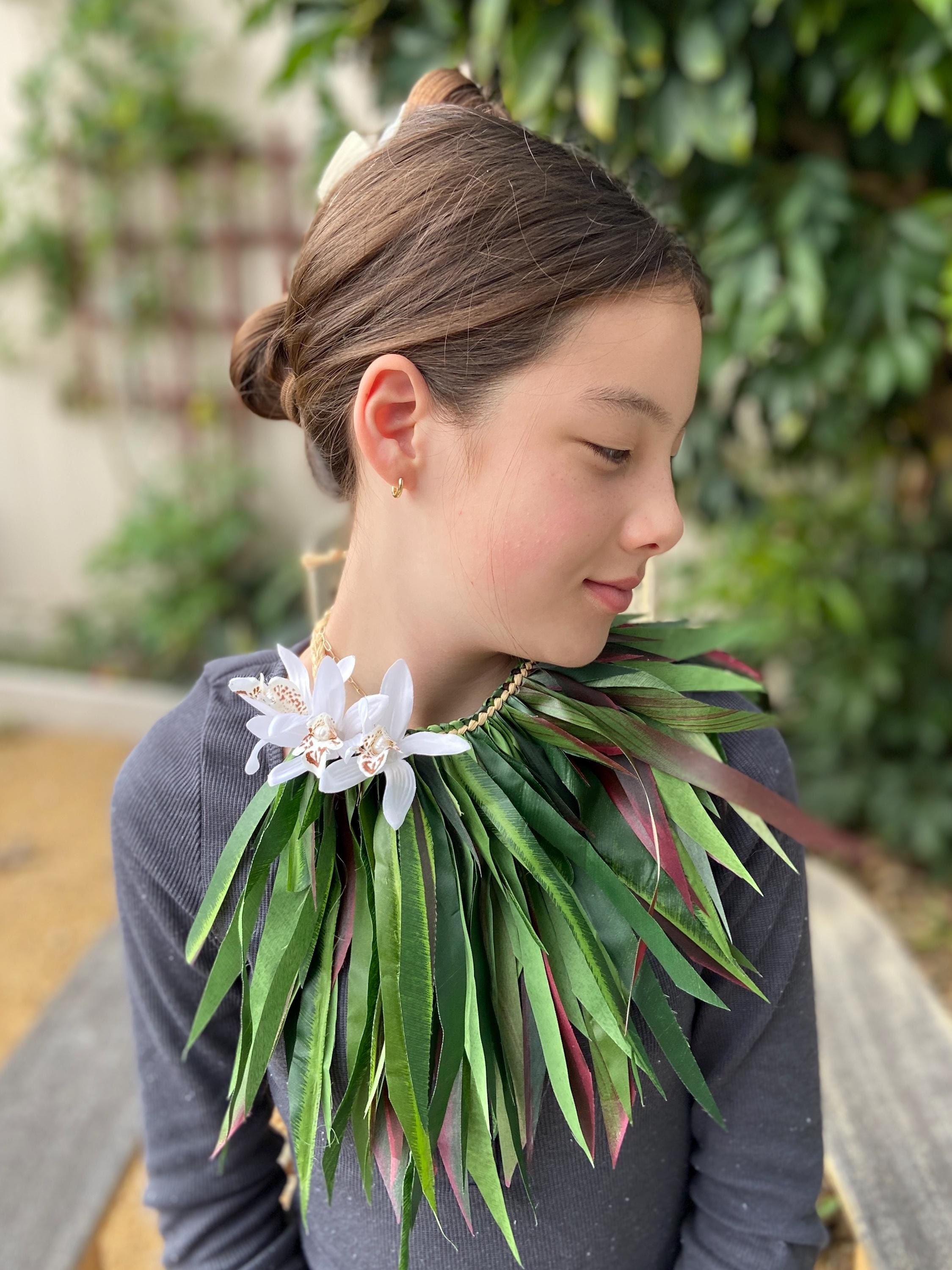 Floral Haku Necklace: Vegan Silk, Ori Tahiti, Hula Costume 