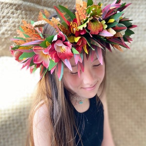 Lei Po'o Ohai Alii Premium Hawaiian Flower Crown Stunning Tropical Wedding Graduation Artificial Silk Ti Leaf Plumeria Croton image 5