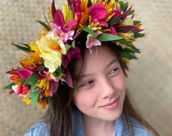 Lei Po'o Premium Hawaiian Flower Crown Wīlī Style Haku Lei for Polynesian Hawaiian Hula Kahiko Ori Tahiti Dance Beach Wedding Photoshoot