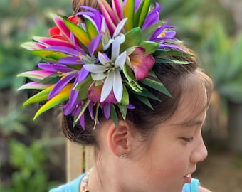 Duchess Orchid Hair Clip Tahitian Headdress Costume for Aparima Ahuroa Hula Statement Piece Bridal Heliconia Okika Fascinator Hair Pin