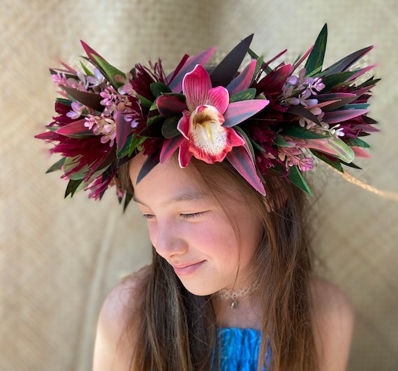 Fermaglio Per Capelli A Fiore Di Orchidea Hawaiana, Foam, Colori Bordeaux E Rosa, Confezione Singola