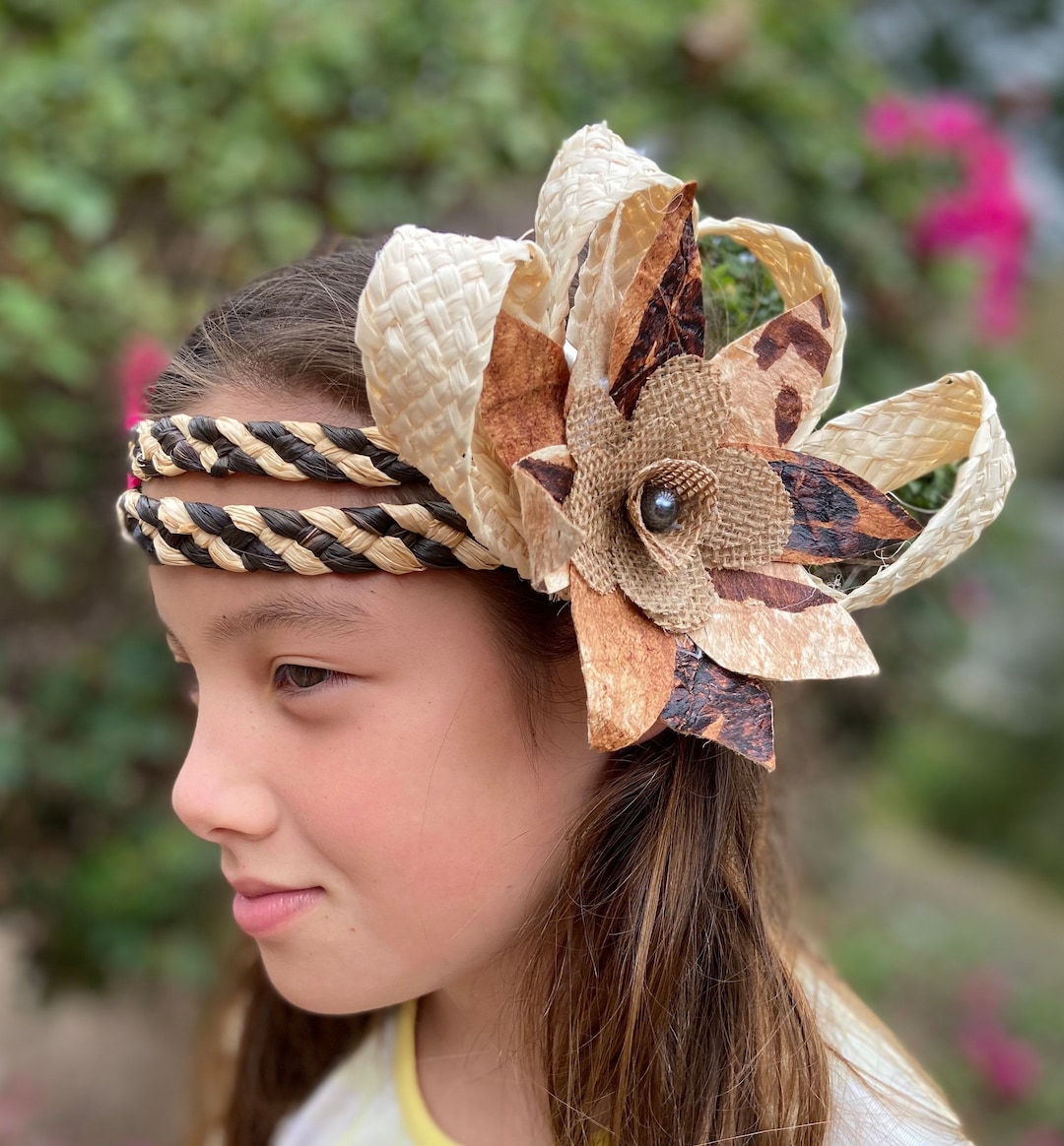 Head Dress Tapa Kapa Traditional Polynesian Headpiece Premium