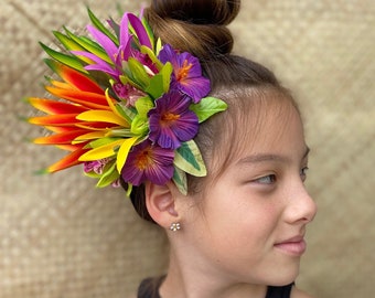 Royal Polynesian Hibiscus Hair Clip Tahitian Headdress Costume for Aparima Ahuroa Hula Statement Piece Bridal Siva Samoa Tongan Fascinator