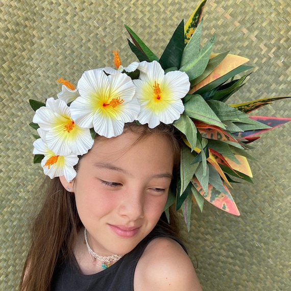 Polynesian Headdress Hibiscus Croton Lei Po'o Premium Tahitian