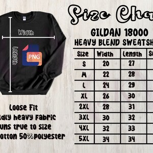 Retro Gildan 18000 Size Chart, Gildan 18000 Mockup, Size 3XL 4XL 5XL, Unique Gildan Size Guide, Gildan Sweatshirt Mockup Size Chart