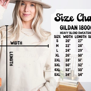 Gildan 18000 Size Chart, Women&#39;s Retro Gildan 18000 Mockup, Size 3XL 4XL 5XL, Unique Gildan Size Guide, Gildan Sweatshirt Mockup Size Chart