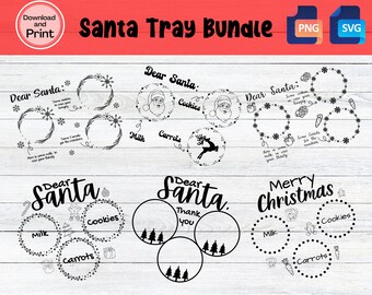 親愛なるサンタ トレイ SVG バンドル、クリスマス SVG、サンタ トレイ SVG、サンタ プレート png、ミルク クッキー ニンジン svg、サンタ用クッキー svg、Cricut カット ファイル
