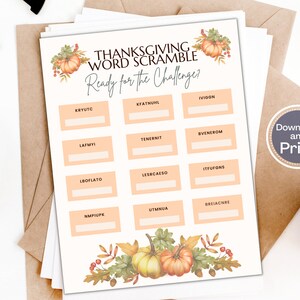 Thanksgiving Word Scramble Game, Thanksgiving Games for the Family Entertainment