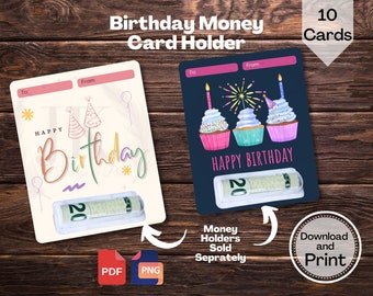 誕生日マネーカードホルダー 2025、ハッピーバースデーマネーギフトカードホルダー、マネーカードテンプレート PNG および PDF 第 2 版