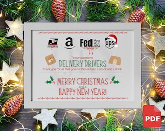 Delivery Driver Snack Sign, Snacks and Drinks, Instant Download Printable Hospitality Christmas Holidays UPS USPS FedEx Drivers Mail Carrier