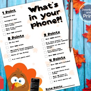 Thanksgiving Was ist in Ihrem Telefonspiel, Spiel für Kinder und Erwachsene, Friendsgiving-Spiel, Thanksgiving-Party-Aktivität, Thanksgiving-Spaß
