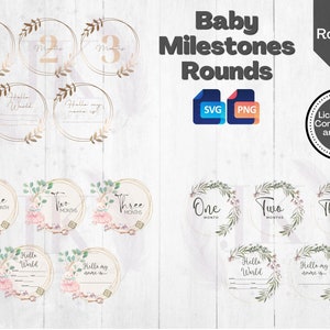 Étape importante de bébé rondes SVG, faire-part de bébé PNG, Bonjour tout le monde SVG, svg de statistiques de naissance, fleurs de bébé rondes png, signe nouveau-né svg, svg de bébé