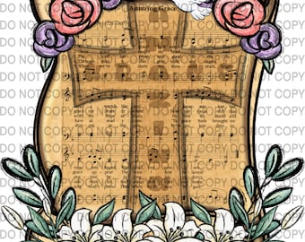 Amazing Grace Sheet Music PNG, Floral Christian Design (Digital Download)