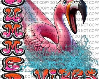 Summer Vibes Flamingo Waterslide PNG Design