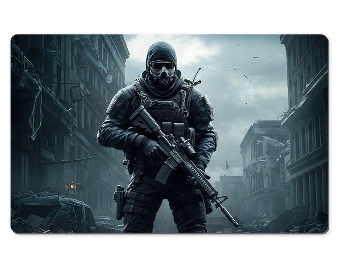 Featured listing image: Tactical Soldier Desk Mat – Battle-Ready Warrior Mouse Pad